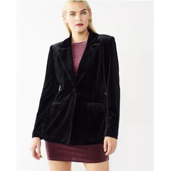 Cara Santana X Nine West Black Velvet Tuxedo Jacket sz M EUC - Picture 1 of 9